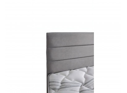 Elegant fabric and wood bed with mattress