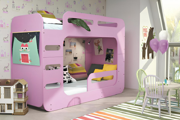 Bunk bed for children, youth bed, bed made of pink wood