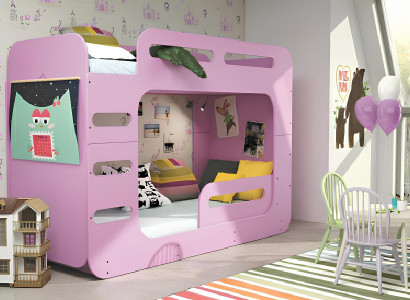 Bunk bed for children, youth bed, bed made of pink wood