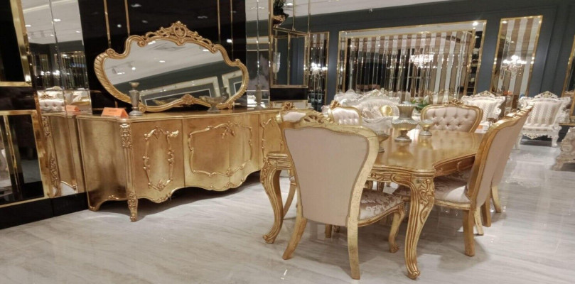 Luxury Furniture Set 9-piece Dining Room Dining Table Chair Sideboard Mirror Dining Table New
