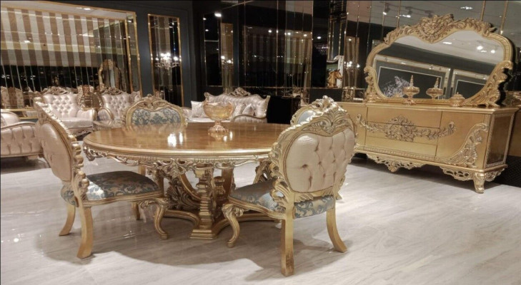 Luxury Suite Set Dining Room Dining Table Chair Sideboard Mirror Chairs Table 7-piece set.