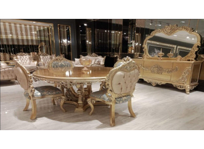 Luxury Suite Set Dining Room Dining Table Chair Sideboard Mirror Chairs Table 7-piece set.