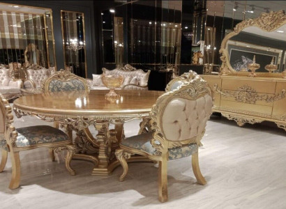 Luxury Suite Set Dining Room Dining Table Chair Sideboard Mirror Chairs Table 7-piece set.
