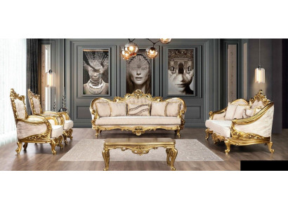 Sofa set, sofa seats, coffee table, armchair, sofas, fabric, baroque seating, 5-piece new.