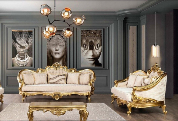Luxury Sofa Set 3+3 Seater Armchair Sofa Set Fabric Baroque Seating Group Set