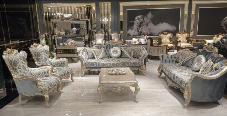 Sofa Set 3+3+1+1 Seat Coffee Table Luxury Sofa Armchair Sofas Fabric Set 5 pieces