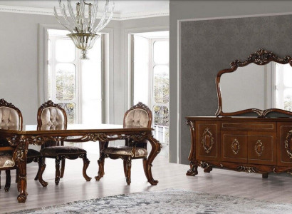 Dining room dining table chair sideboard mirror set wooden table set 7-piece.