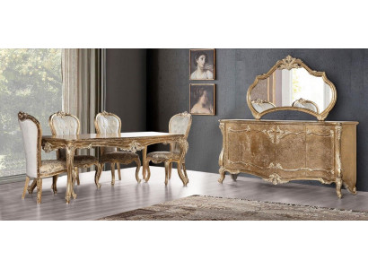 Dining room dining table chair group set wood table sideboard mirror set 7-piece