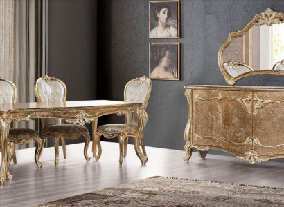 Dining room dining table chair group set wood table sideboard mirror set 7-piece
