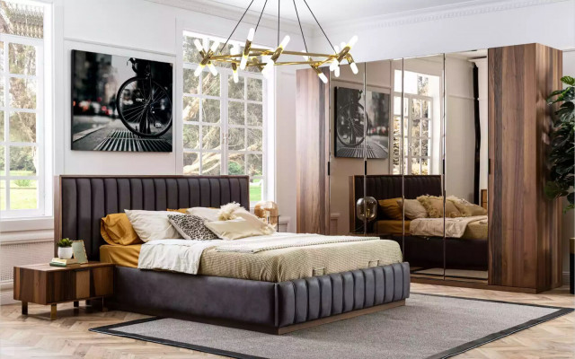 Bedroom design set: beds, 2 nightstands, 4-piece furniture, new