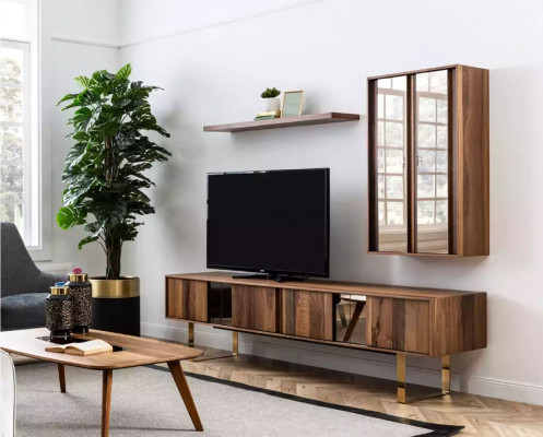 Lowboard RTV cabinet table living room wood modern wall unit furniture 5-piece set