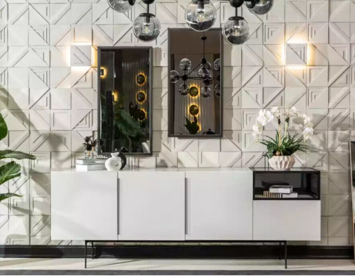 Sideboard Italian Style Furniture Wood Mirror Set 2 pcs. Living Room Cabinets