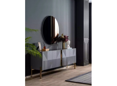 Sideboard Mirror Set Italian Style 2 Pieces Living Room Wooden Dresser Cabinet
