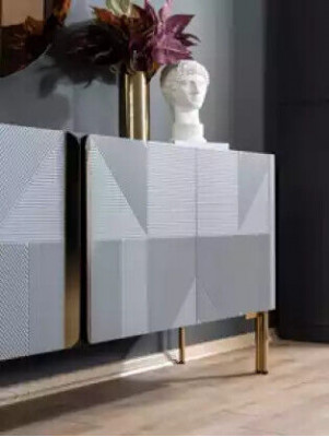 Sideboard Mirror Set Italian Style 2 Pieces Living Room Wooden Dresser Cabinet