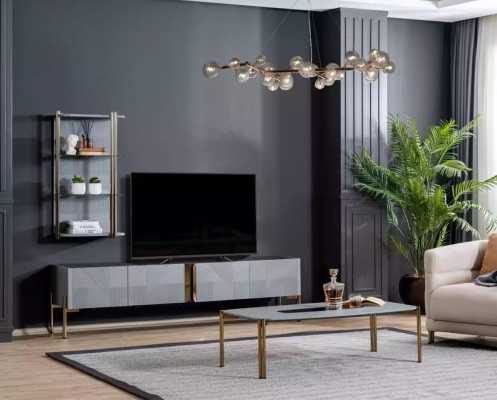 Insanely stylish modern designer living room TV sideboard in ash gray