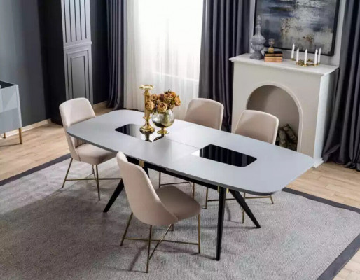 Dining room wooden dining set group table 4x chairs dining suite design 7-piece