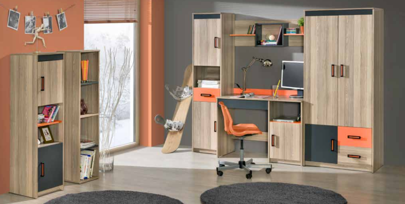 Children's complete set: youth room bed, dresser, wardrobe, desk, office