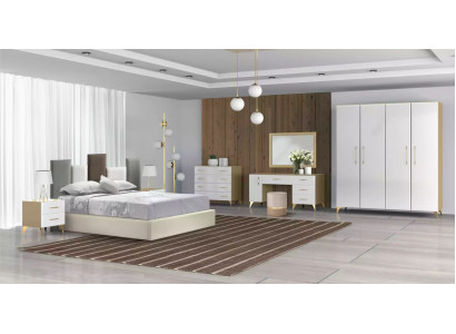 Bedroom set bed 2x nightstand chest of drawers 7-piece design luxury