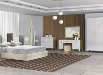 Bedroom set bed 2x nightstand chest of drawers 7-piece design luxury