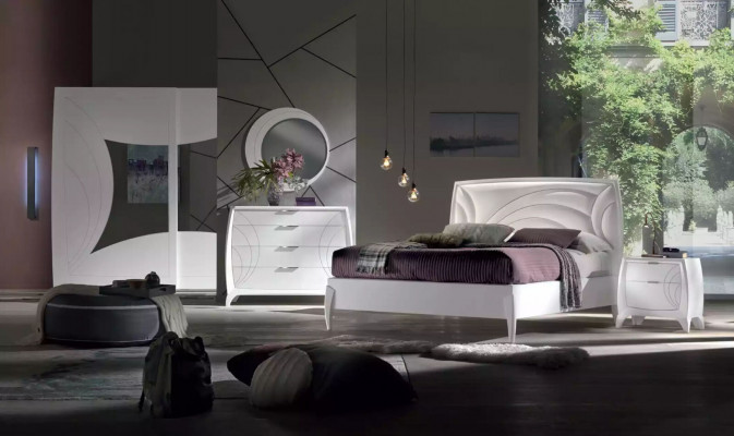 Bedroom set: bed, 2x nightstands, wardrobe, 6-piece design luxury