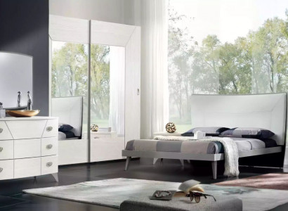 Bedroom set bed 2x bedside tables dresser 6-piece design luxury