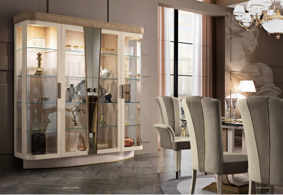 Showcase luxury display cases glass cabinet modern beige shelf sideboard new