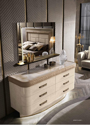 Dresser with Mirror Sideboard Dresser Set Italian Furniture 2-piece. Wooden Cabinet