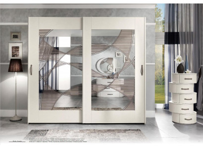 Luxury wardrobe with sliding doors, bedroom cupboard, wooden cabinets, modern