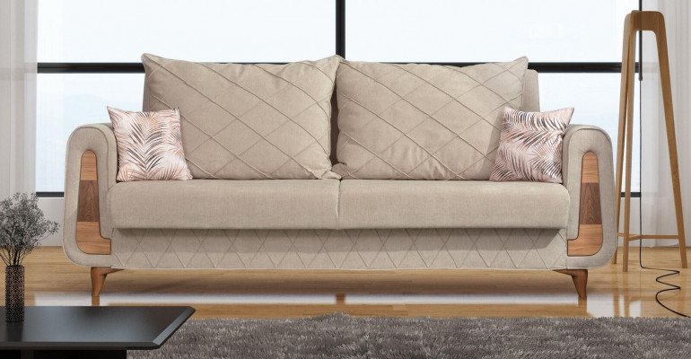 Designer modern luxury sofa, 3-seater furniture, upholstered textile, beige, couches XXL, new.