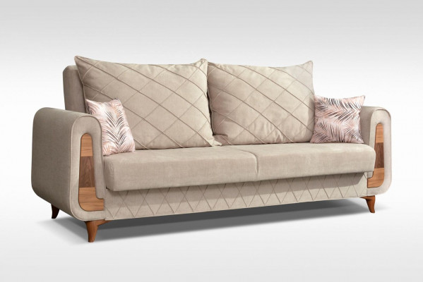 Designer modern luxury sofa, 3-seater furniture, upholstered textile, beige, couches XXL, new.