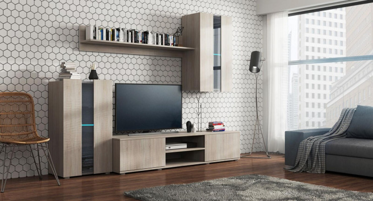 Set Modern Living Wall Display Cabinet Shelf Cupboard Living Room Modern Style Living Walls 4-Piece