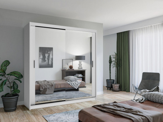 Modern wardrobe with sliding doors, LED cabinet lighting, new