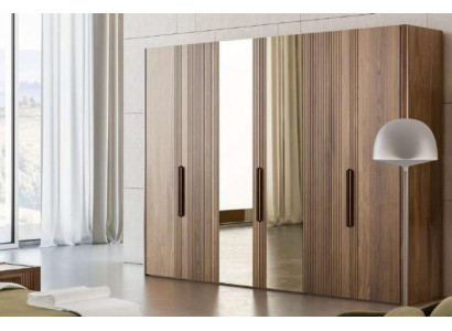 Large brown wardrobe bedroom closet with mirror cabinets
