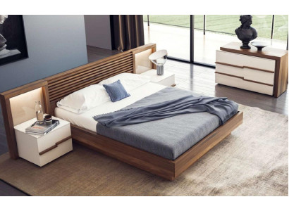 Brown bedroom set luxury bed dresser nightstands natural walnut