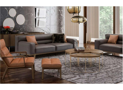 Brown living room suite luxurious 3-seater Stivloller armchair upholstered stool