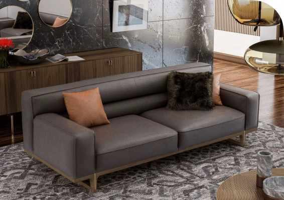 Brown living room suite luxurious 3-seater Stivloller armchair upholstered stool
