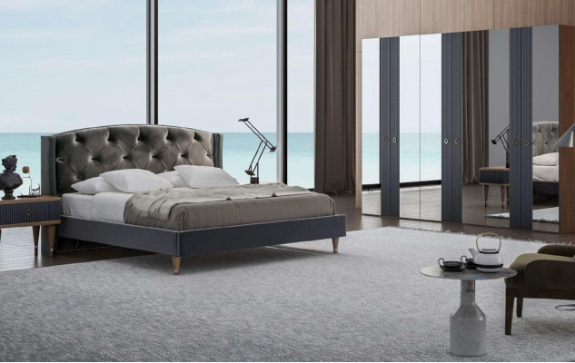 Gray Bedroom Set Luxury Set Double Bed 2x Nightstands Dresser