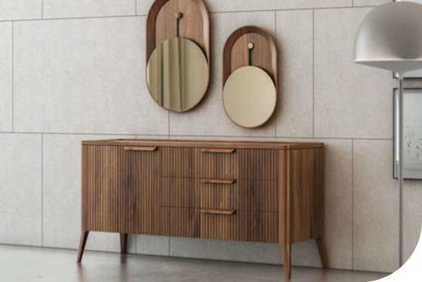 Walnut Nature - Toros Black Marble Dresser Luxury Living Room Furniture