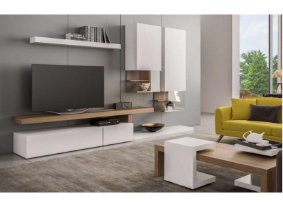 White living room furniture, modern wall cabinets, wall shelves, TV stand, sideboard