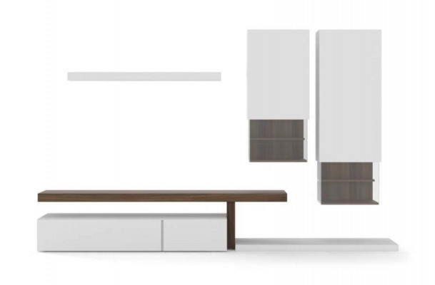 White living room furniture, modern wall cabinets, wall shelves, TV stand, sideboard