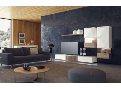 Luxury Walnut Natural Modern White Wall Unit TV Stand Sideboard Wall Shelves