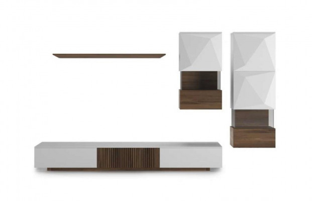 Luxury Walnut Natural Modern White Wall Unit TV Stand Sideboard Wall Shelves
