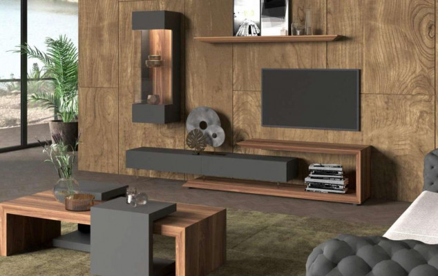 Wall Cabinet Wall Panel Side Cabinet Natural Walnut - Matt Anthracite