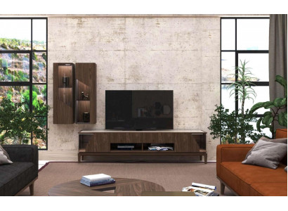 Living room furniture wall unit hanging shelves sideboard brown luxury wooden furniture