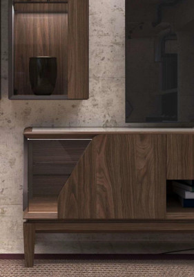 Living room furniture wall unit hanging shelves sideboard brown luxury wooden furniture