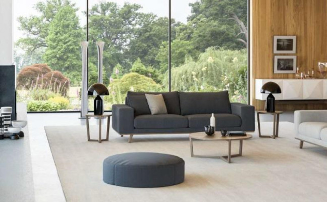 Gray living room sofa luxury three-seater upholstered couch modern furniture style