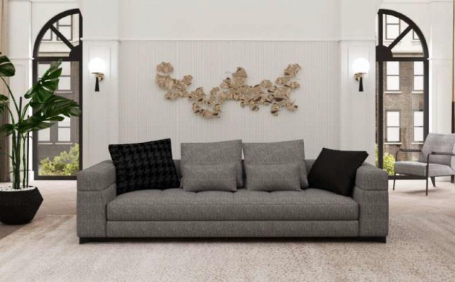Gray sofa three-seater living room seating furniture wooden frame sofa collection