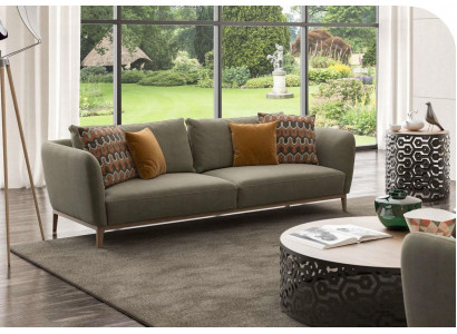 Olive green three-seater modern living room couch seating furniture sofa.