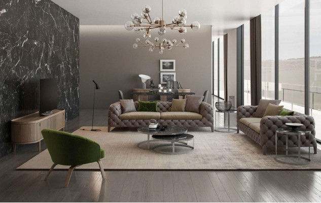 Taupe Chesterfield Three-Seater Luxury Modern Sofa Style Living Room Furniture