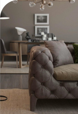 Taupe Chesterfield Three-Seater Luxury Modern Sofa Style Living Room Furniture